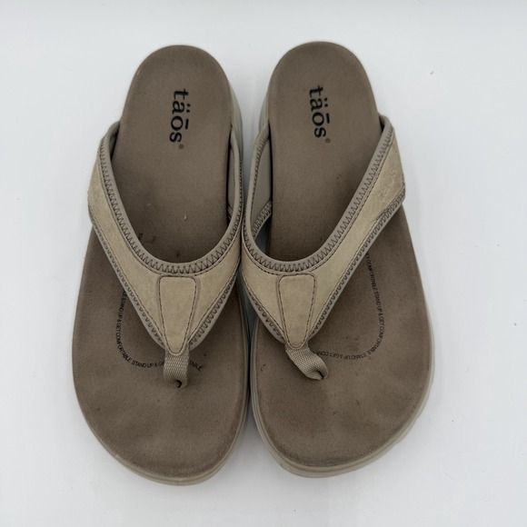 TAOS Flip Flop Gray Leather Flip Flop Thong Sandals Womens Size 8 - Picture 2 of 5